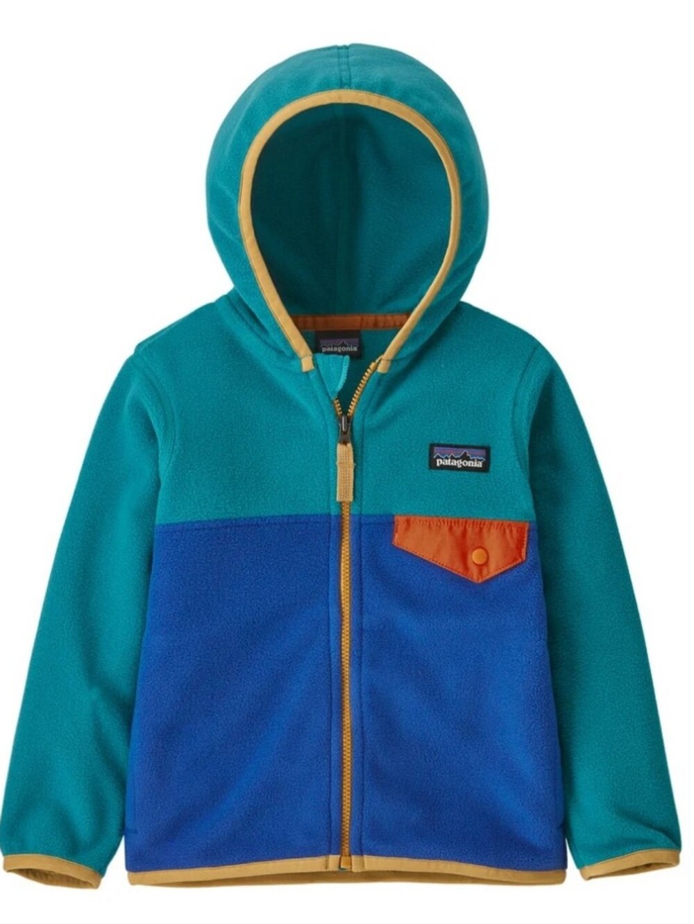 Patagonia Kids Teal, Blue & Orange Hooded Fleece Jacket Size 12 -18 M
